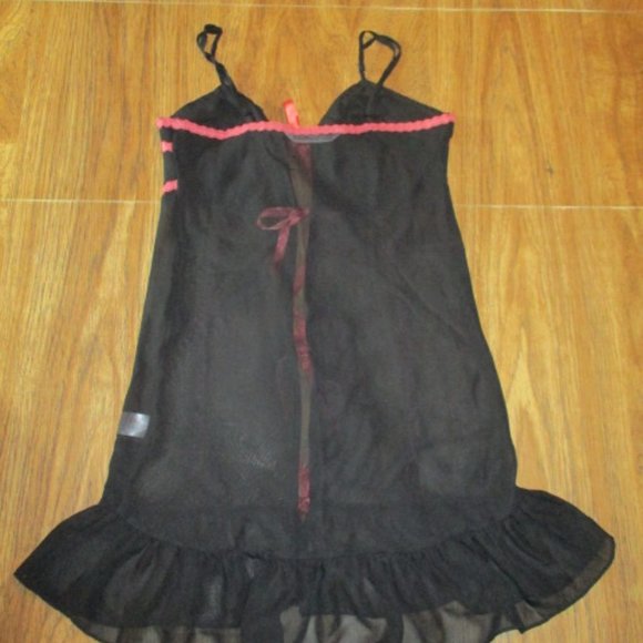 Bundle 3 for $15 - Black and Pink Tie Front Sheer Nightie - Picture 2 of 3